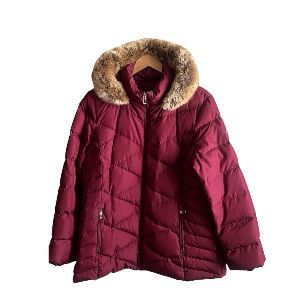 Calvin Klein Red Ski Jacket with Faux Fur Hood